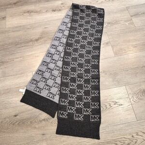 Michael Kors Logo Scarf Black and Grey MK Pattern Thick Knit Winter Scarf